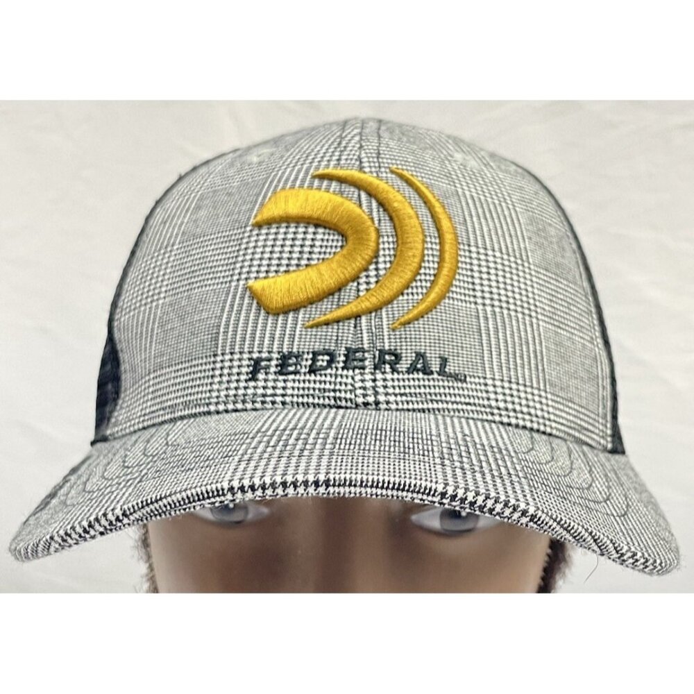 Federal 2021 Baseball adjustable Truckers Cap Black & White Plaid 3D Logo Rare